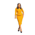 Yellow Peplum With Waist Belt Elegant Office Women Career Dresses